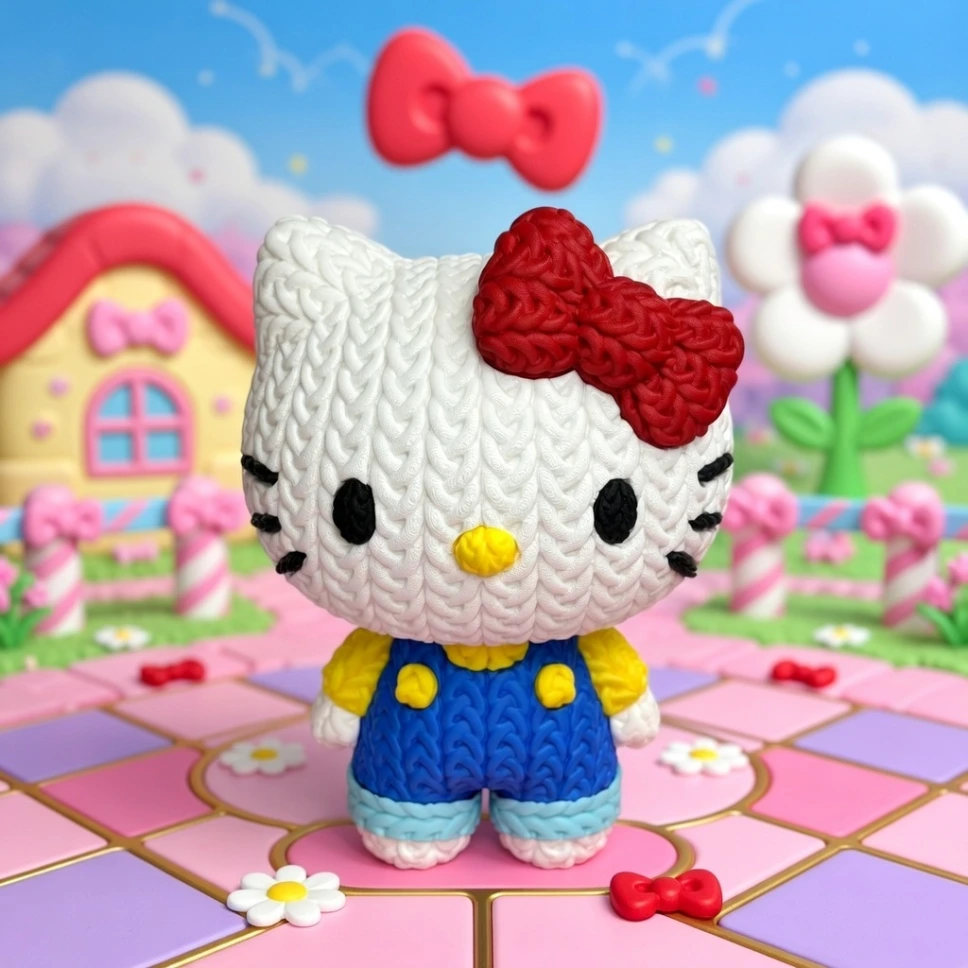 Hello Kitty – Figurine Effet Tricot 3D