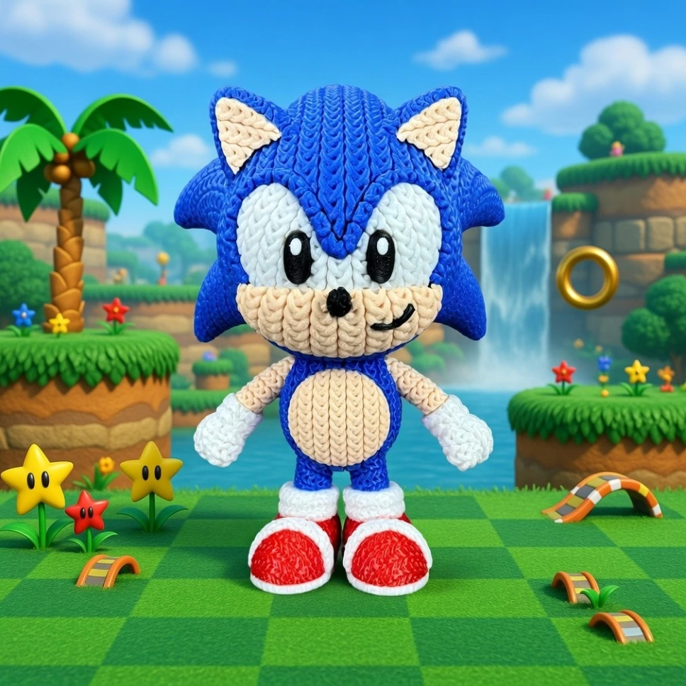 Sonic – Figurine Effet Tricot 3D