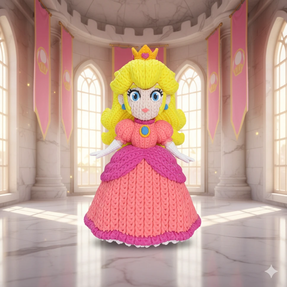 Peach – Figurine Effet Tricot 3D